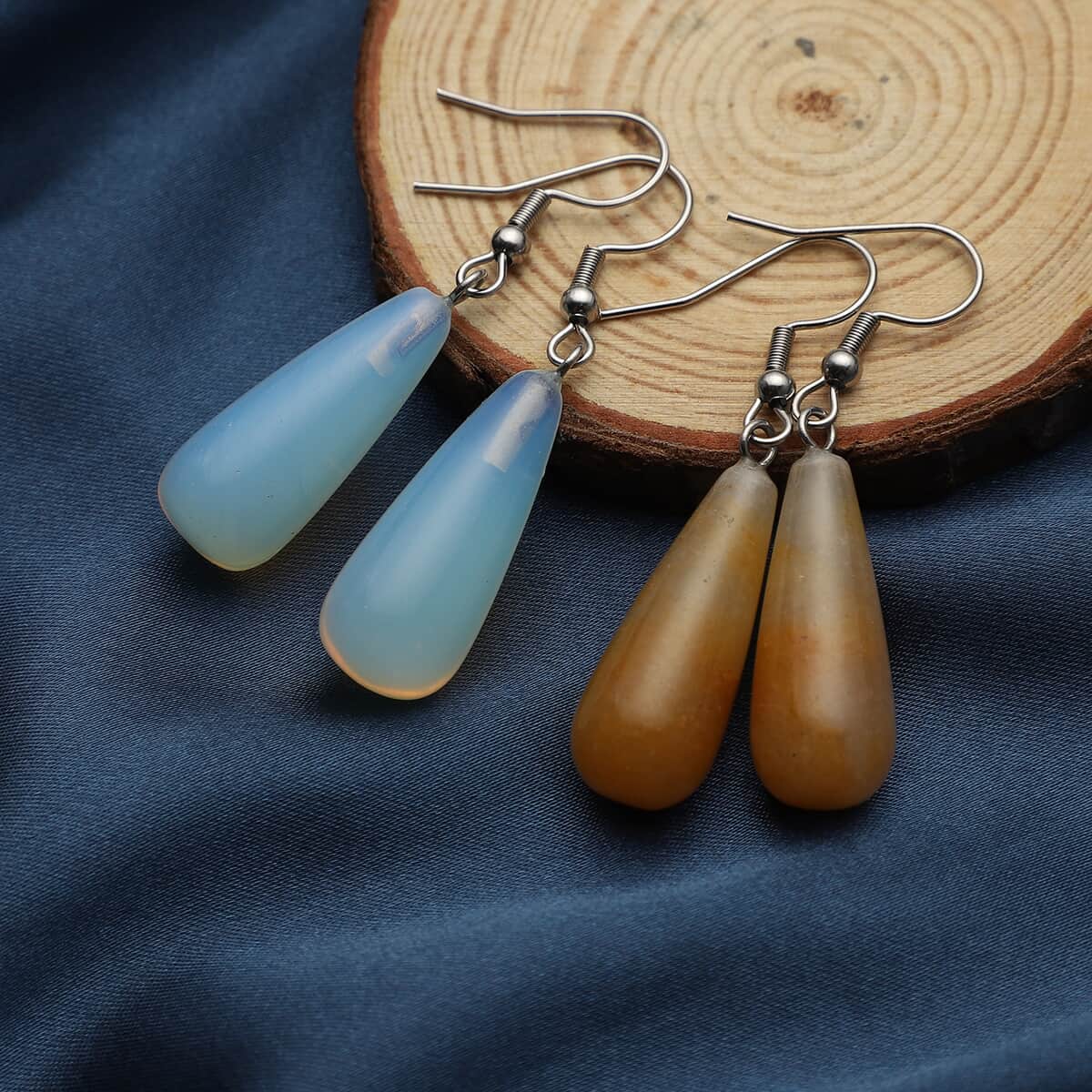 Set of 2 Opalite and Yellow Quartzite Earrings in Stainless Steel 32.00 ctw image number 1