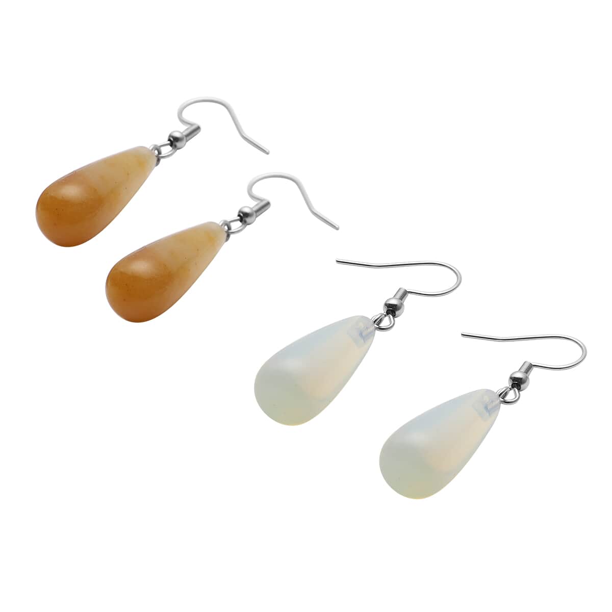 Set of 2 Opalite and Yellow Quartzite Earrings in Stainless Steel 32.00 ctw image number 2