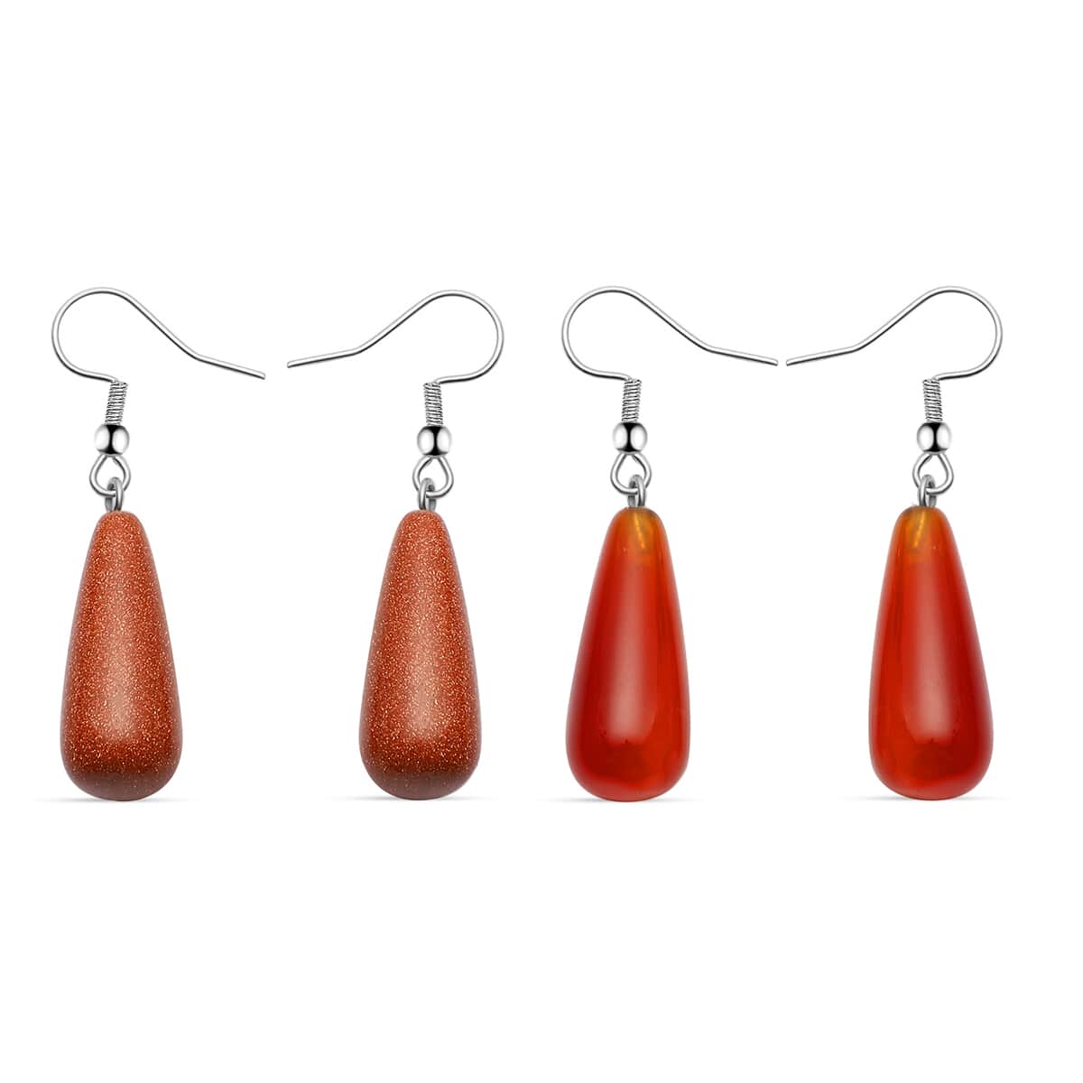 Set of 2 Gold Sandstone and Red Agate Earrings in Stainless Steel 32.00 ctw image number 0