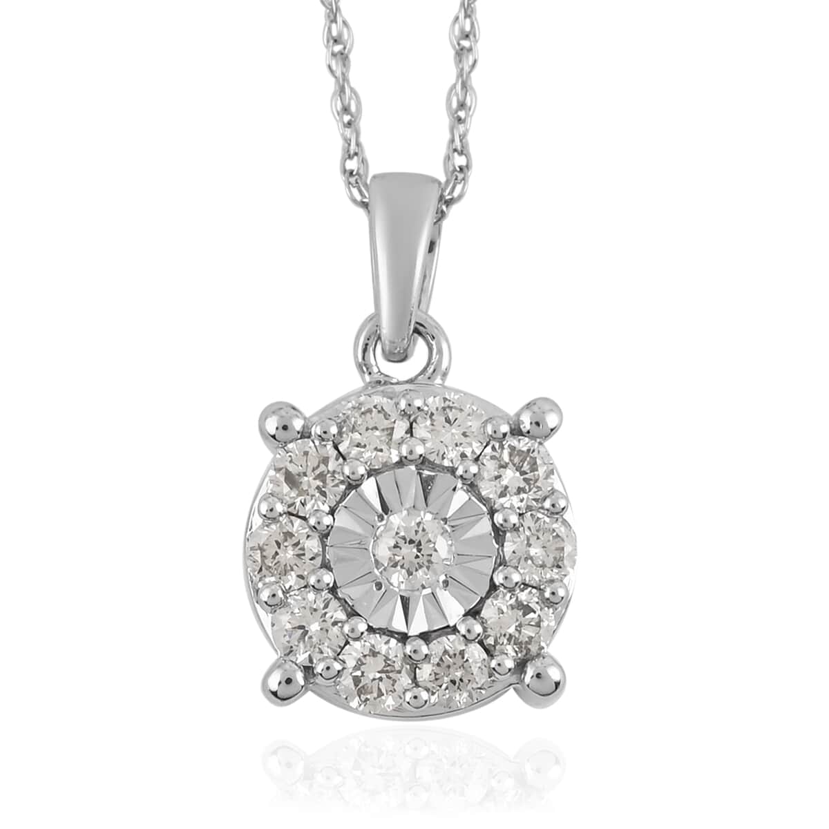 NY Closeout 10K White Gold G-H I1 Diamond Stud Earrings and Pendant Necklace 18 Inches 5.20 Grams 1.10 ctw image number 1