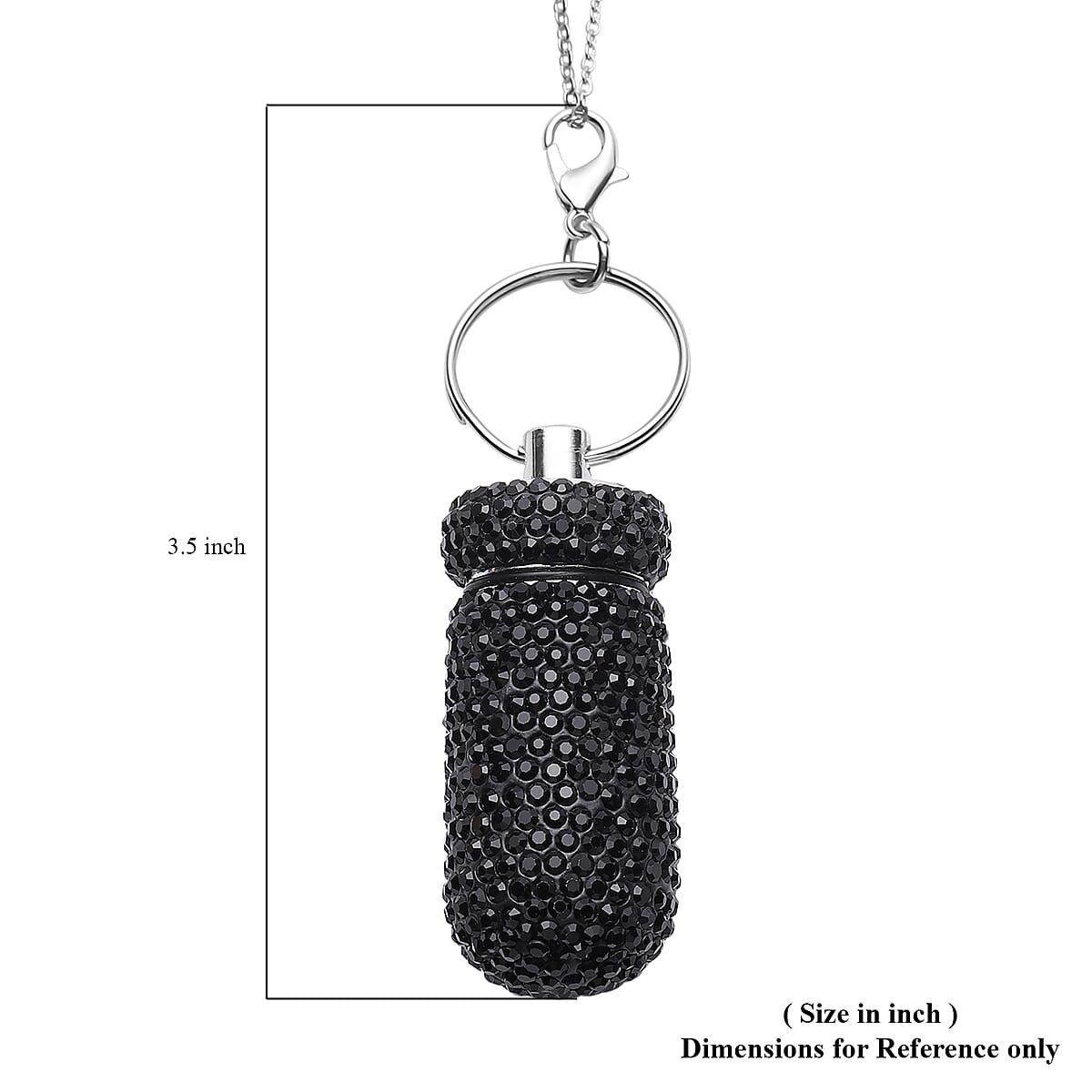 Black Austrian Crystal Pill Case Pendant and Keychain in Silvertone with Stainless Steel Necklace 23.5 Inches image number 3
