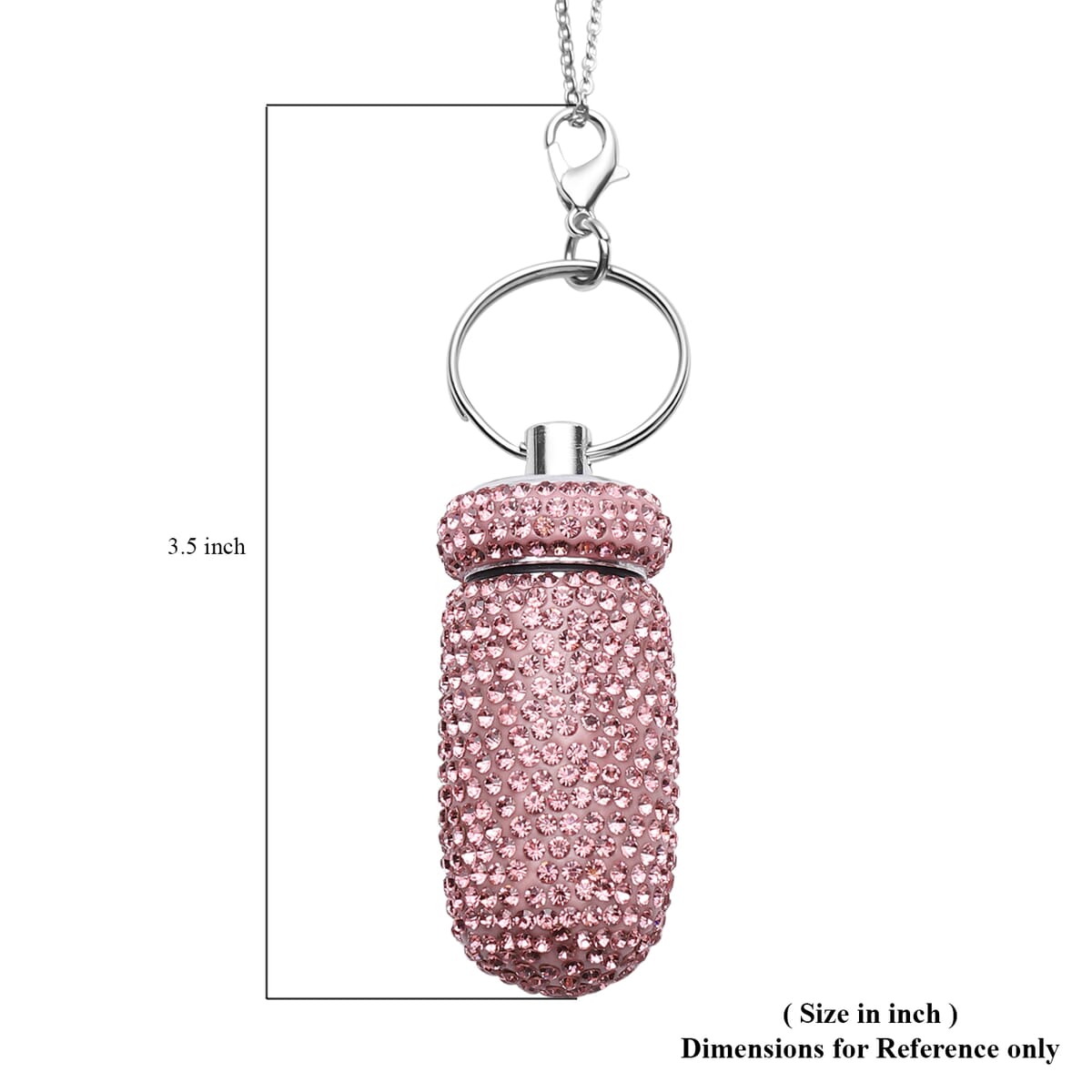 Pink Austrian Crystal Pill Case Pendant and Keychain in Silvertone with Stainless Steel Necklace 23.5 Inches image number 3