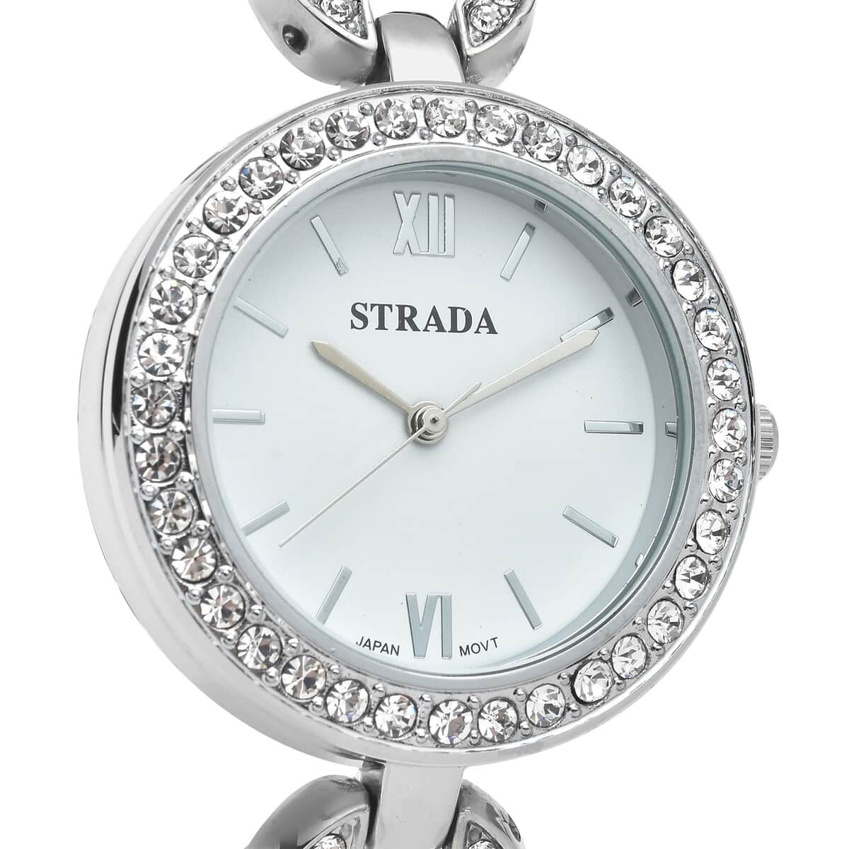 Strada White Crystal Japanese Movement Watch in Silvertone Strap with Replacement Ring - Steel Color, Black, Purple, Dark Blue 1.75 ctw image number 3