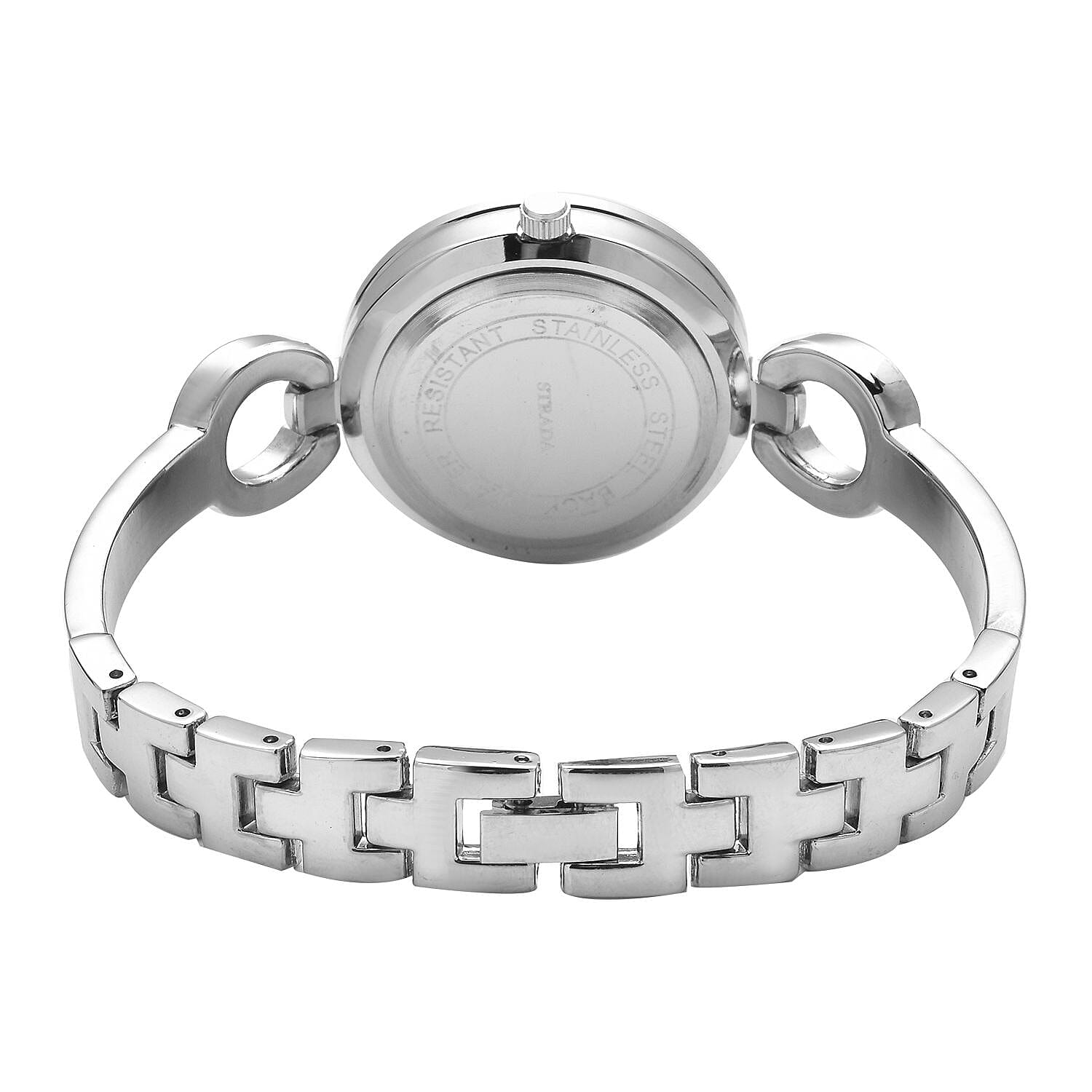 Strada White Crystal Japanese Movement Watch in Silvertone Strap with Replacement Ring - Steel Color, Black, Purple, Dark Blue 1.75 ctw