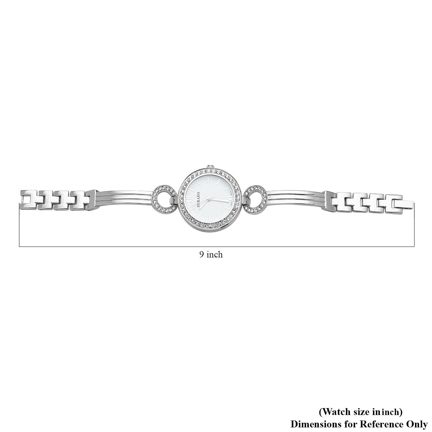 Strada White Crystal Japanese Movement Watch in Silvertone Strap with Replacement Ring - Steel Color, Black, Purple, Dark Blue 1.75 ctw