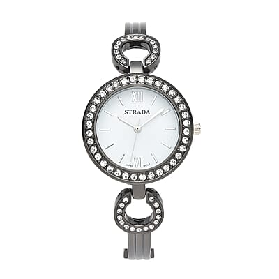 Strada White Crystal Japanese Movement Watch in Blacktone Strap with Replacement Ring - Black, Blue, Golden, Red