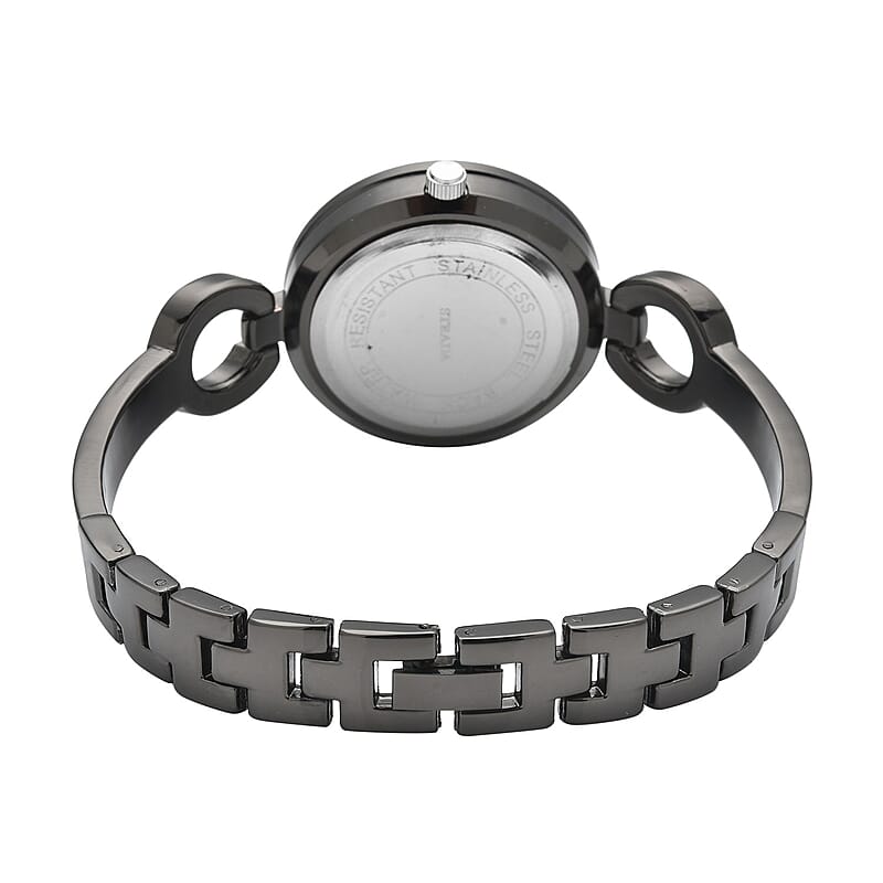 Strada White Crystal Japanese Movement Watch in Blacktone Strap with Replacement Ring - Black, Blue, Golden, Red
