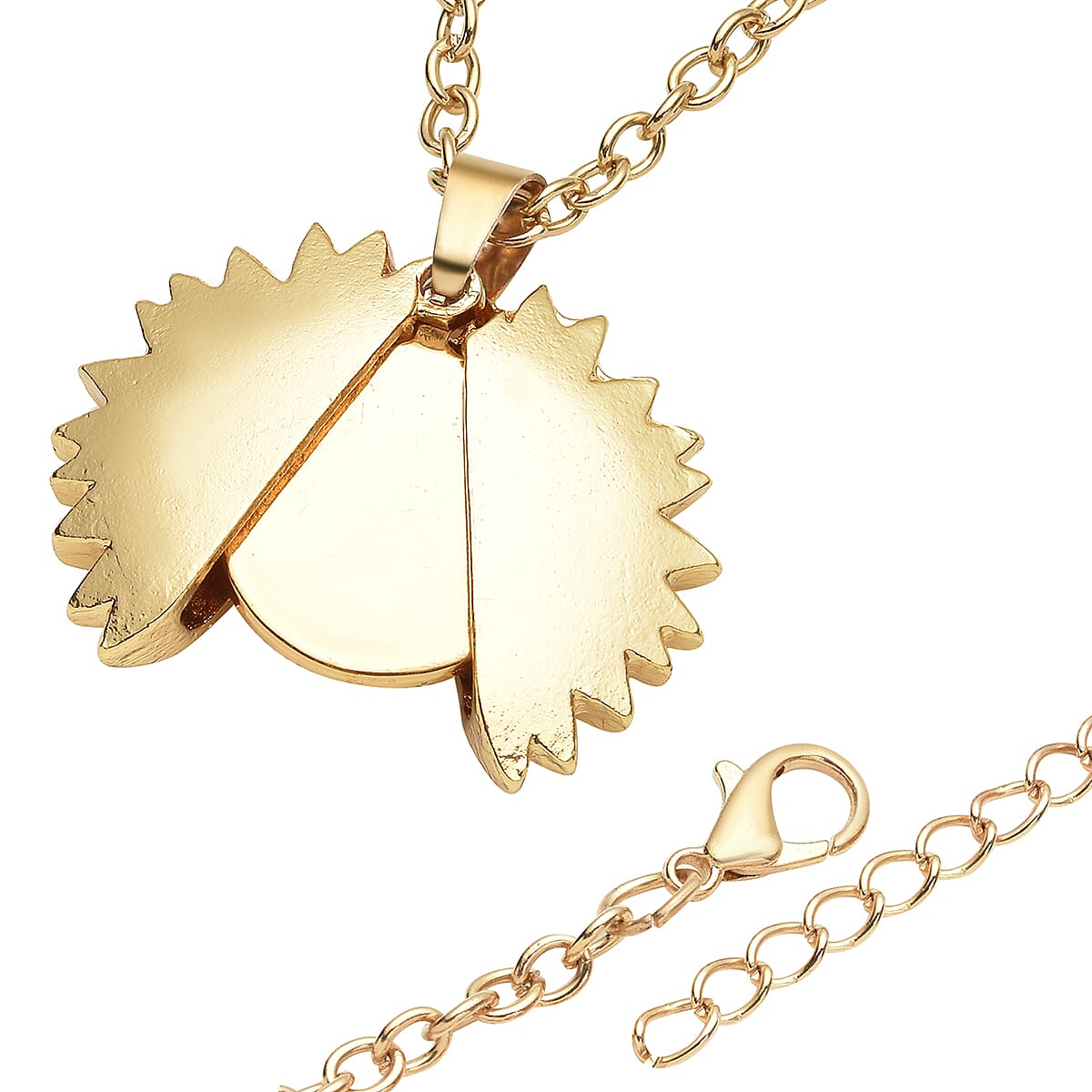 Coin Shape Yellow Tiger's Eye Sunflower Surprise Pendant Necklace 24-26 Inches in Goldtone 24.00 ctw