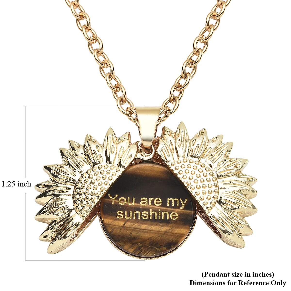 Coin Shape Yellow Tiger's Eye Sunflower Surprise Pendant Necklace 24-26 Inches in Goldtone 24.00 ctw