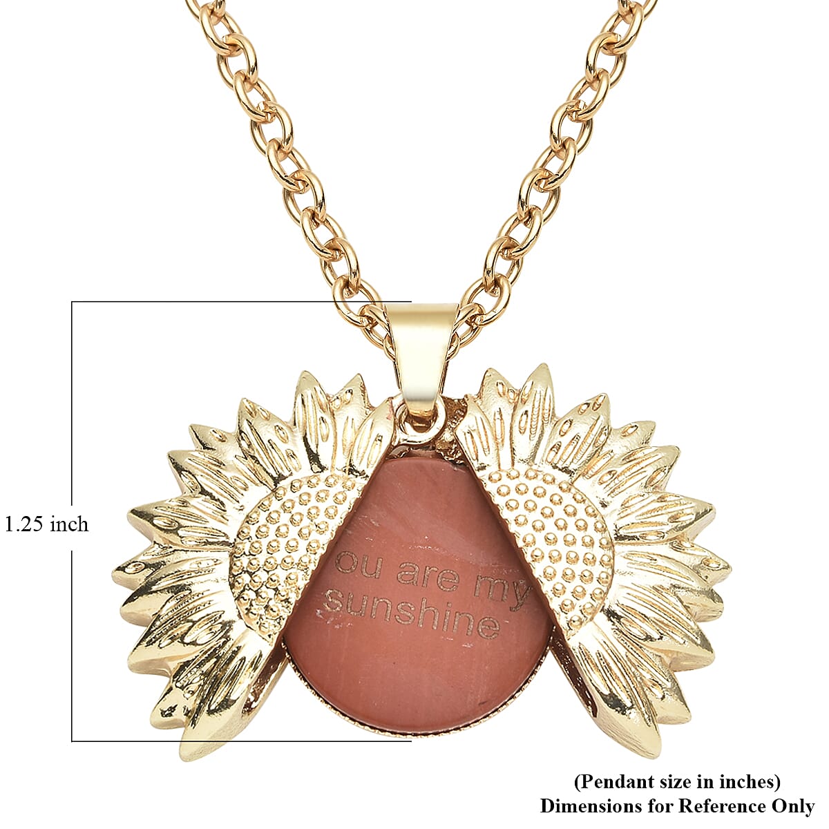 Coin Shape South African Yellow Tiger's Eye Sunflower Surprise Pendant Necklace 24-26 Inches in Goldtone 24.00 ctw