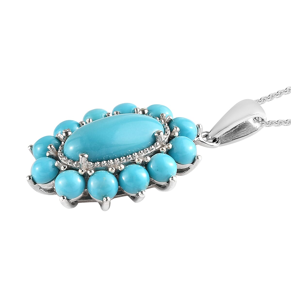 Sleeping Beauty Turquoise Elongated Pendant Necklace 20 Inches in Platinum Over Sterling Silver 5.65 ctw image number 3