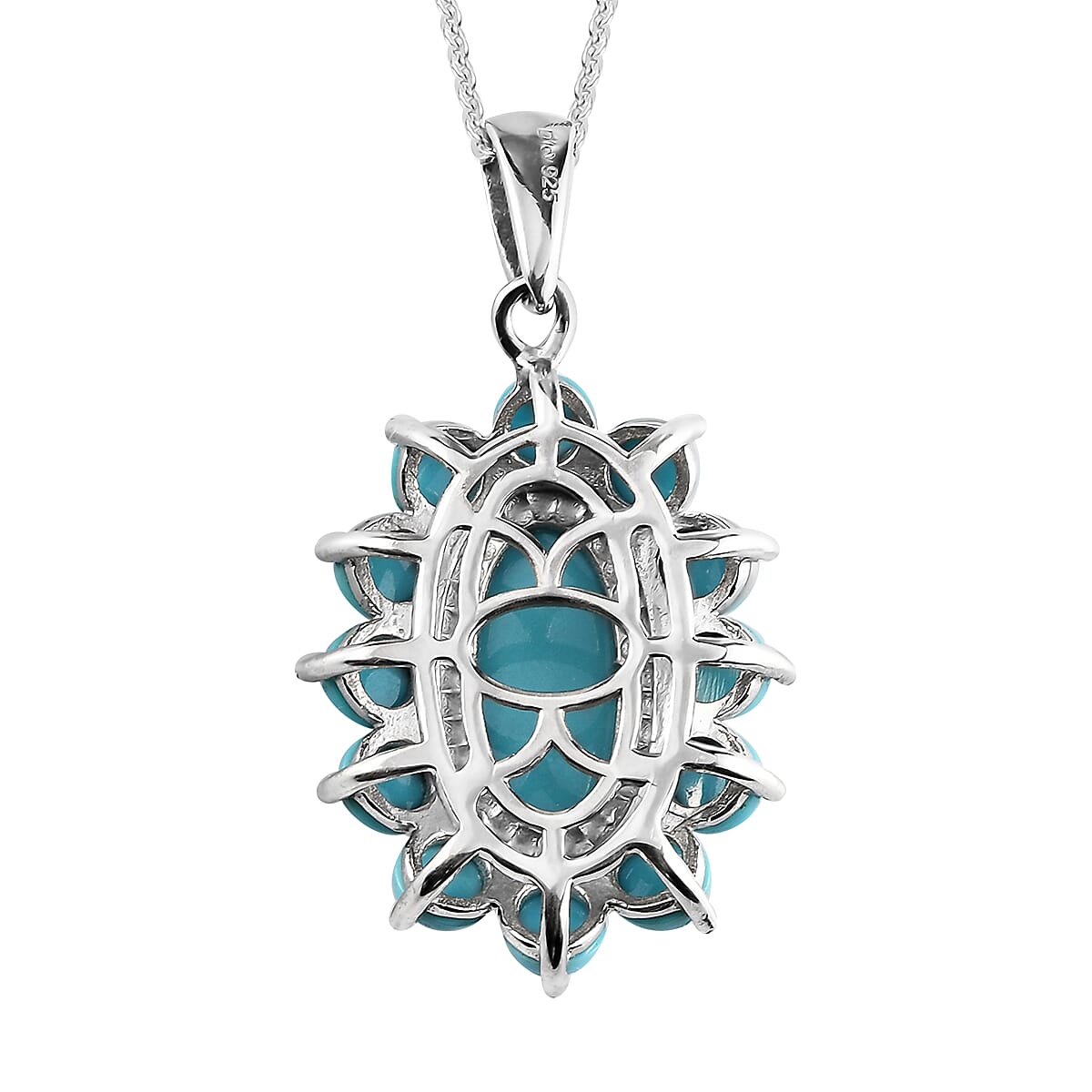 Sleeping Beauty Turquoise Elongated Pendant Necklace 20 Inches in Platinum Over Sterling Silver 5.65 ctw image number 4