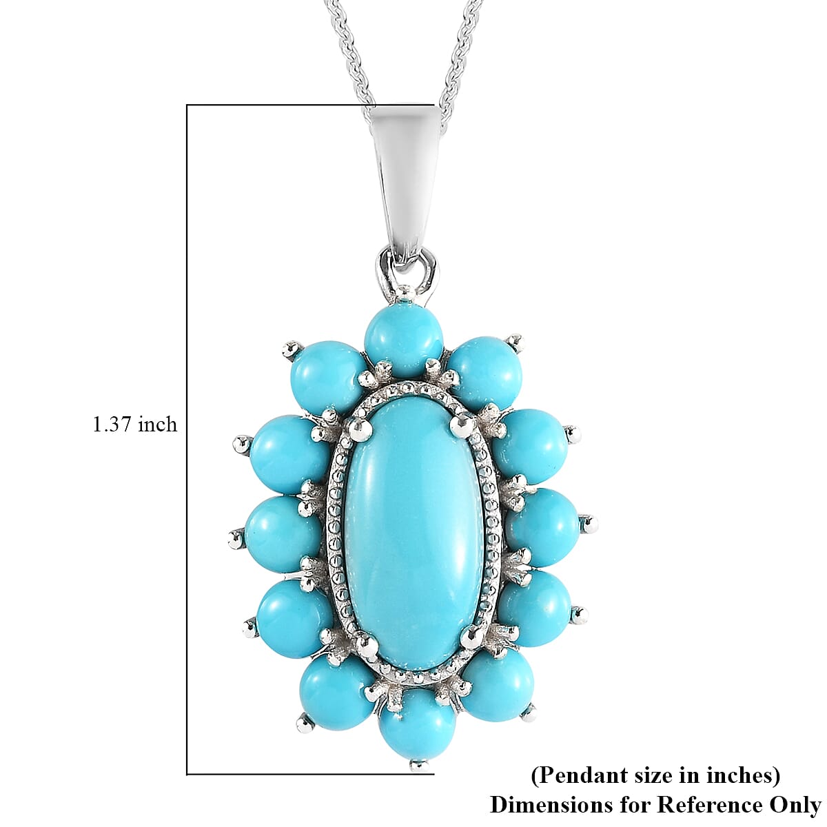 Sleeping Beauty Turquoise Elongated Pendant Necklace 20 Inches in Platinum Over Sterling Silver 5.65 ctw image number 5