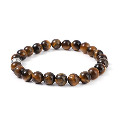 Set of 2 Strada Japanese Movement White Crystal, Tiger's Eye Beaded Bracelet Watch with Matching Bracelet in Stainless Steel 176.50 ctw