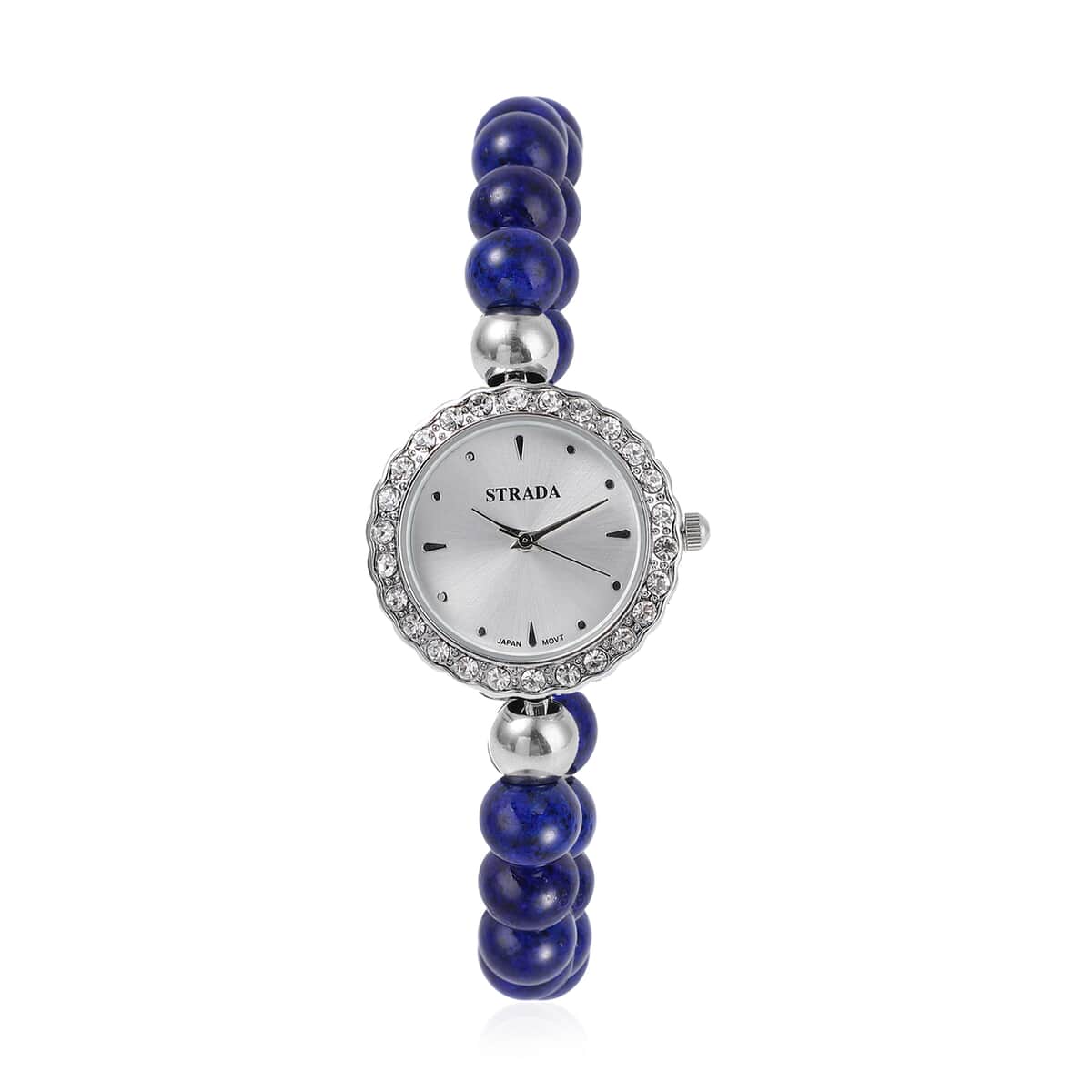 Set of 2 STRADA Japanese Movement White Austrian Crystal, Lapis Lazuli Beaded Bracelet Watch with Matching Bracelet in Stainless Steel 161.00 ctw image number 2