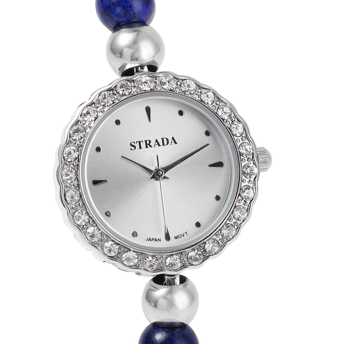 Set of 2 STRADA Japanese Movement White Austrian Crystal, Lapis Lazuli Beaded Bracelet Watch with Matching Bracelet in Stainless Steel 161.00 ctw image number 3