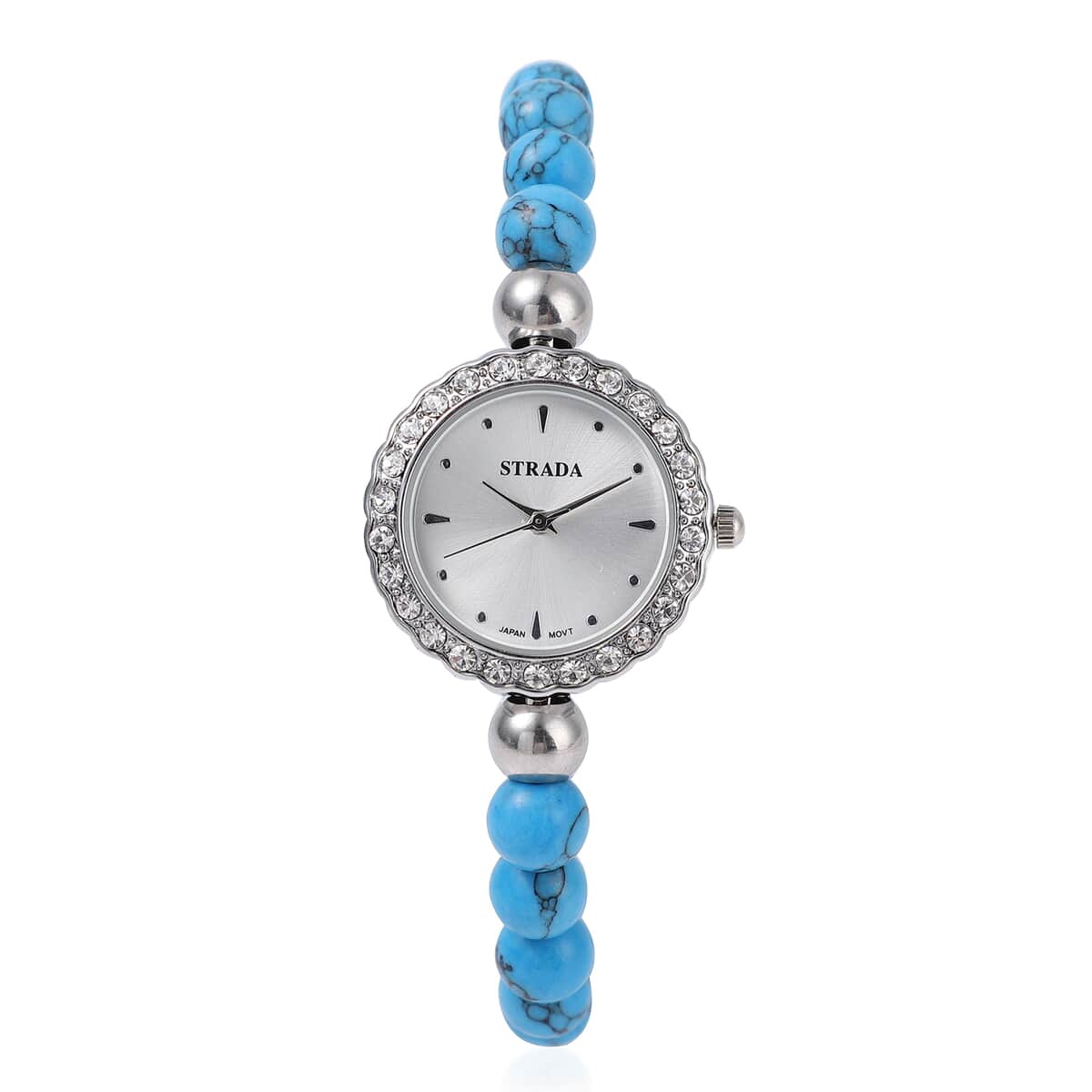 Set of 2 Strada Japanese Movement White Austrian Crystal, Blue Howlite Beaded Bracelet Watch with Matching Bracelet in Stainless Steel 129.00 ctw image number 2