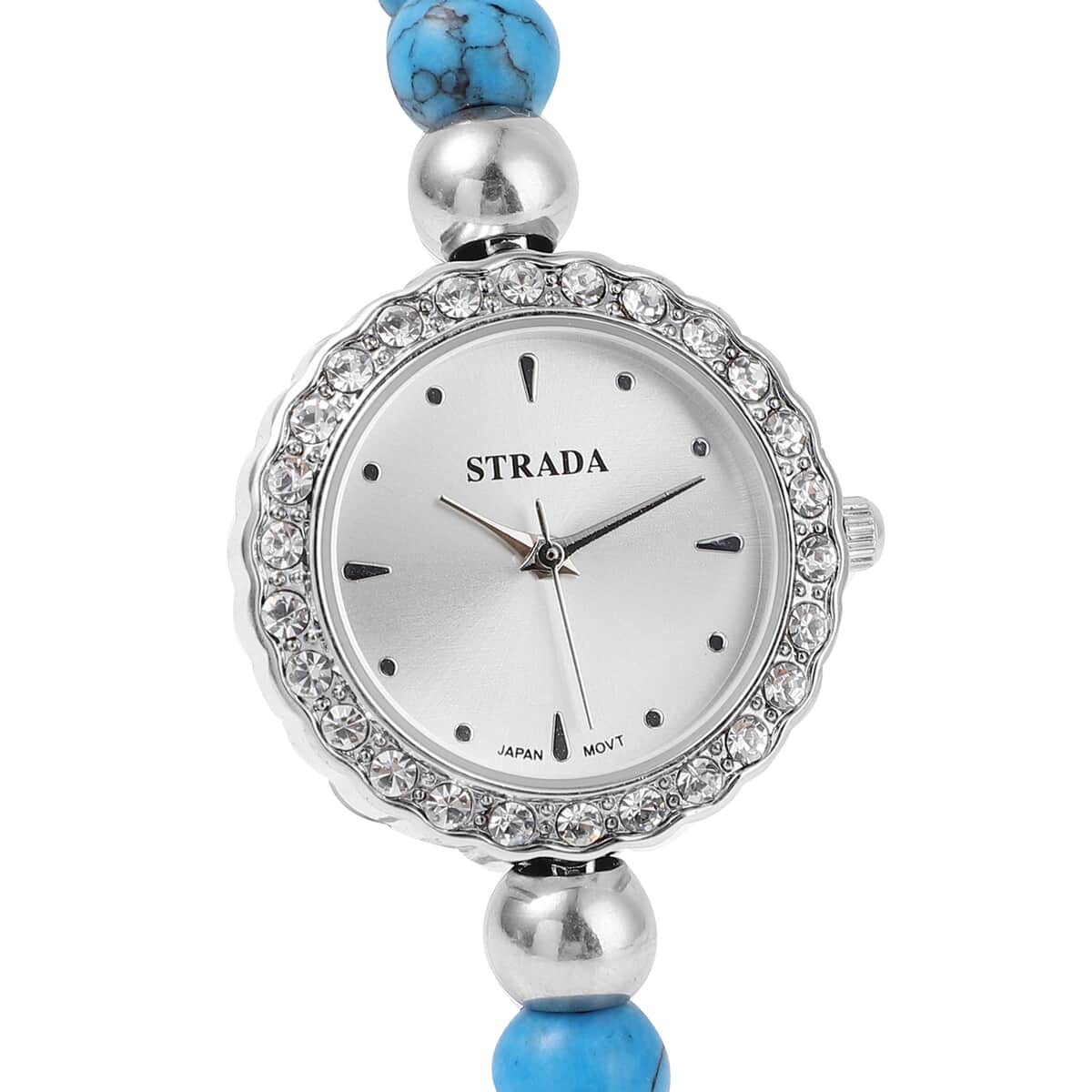 Set of 2 Strada Japanese Movement White Austrian Crystal, Blue Howlite Beaded Bracelet Watch with Matching Bracelet in Stainless Steel 129.00 ctw image number 3