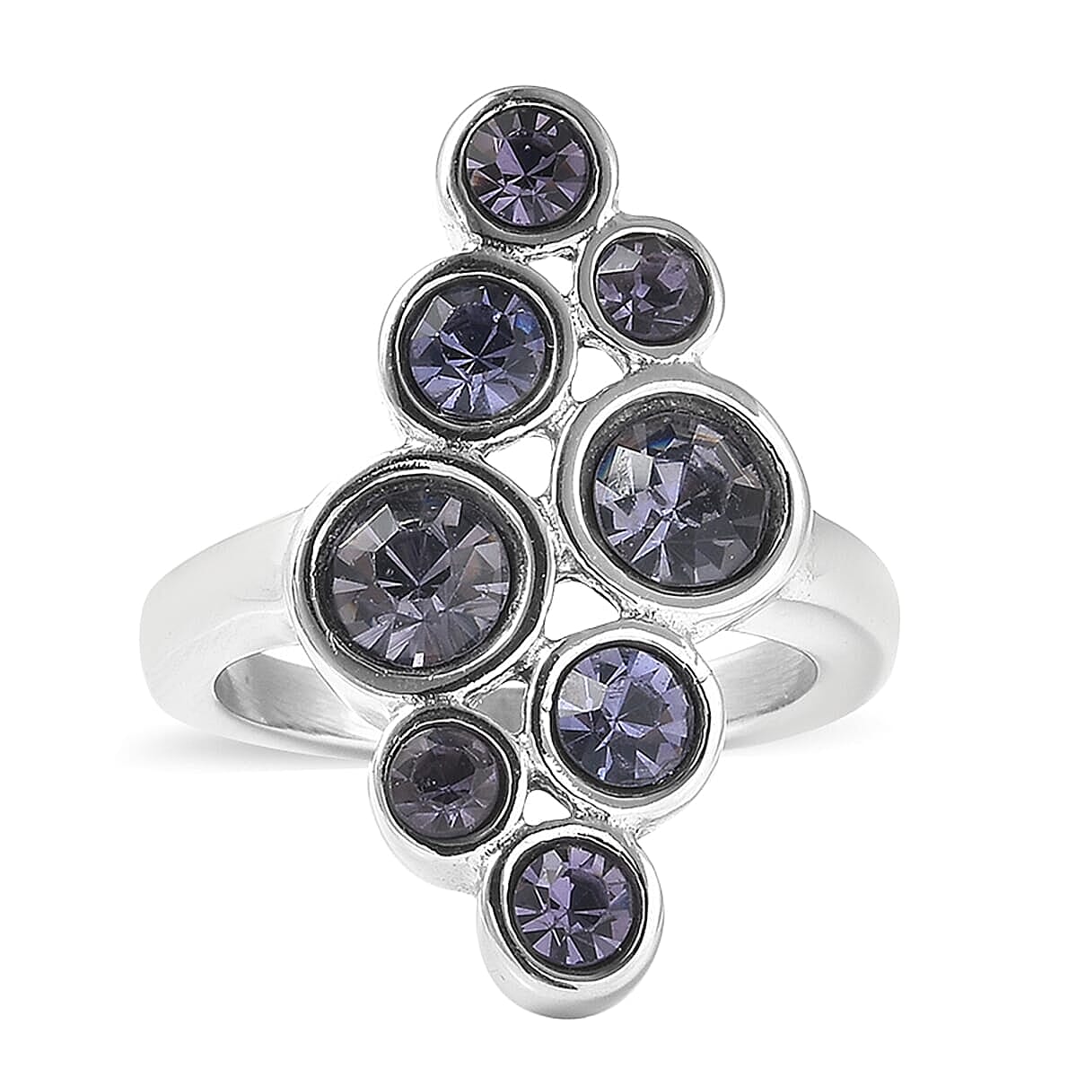 Purple Austrian Crystal Elongated Ring and Pendant Necklace 20 Inches in Stainless Steel (Size 6.0)