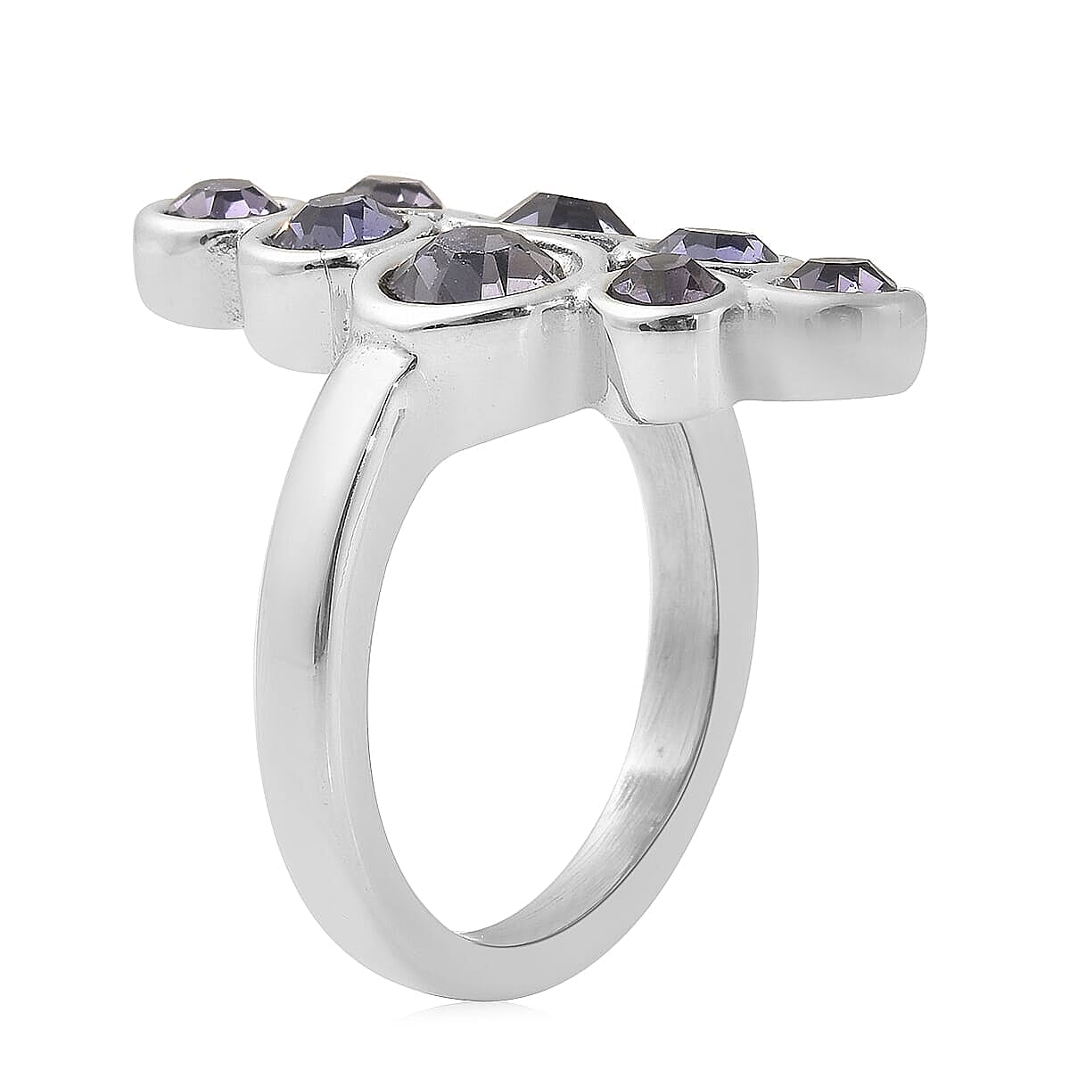 Purple Austrian Crystal Elongated Ring and Pendant Necklace 20 Inches in Stainless Steel (Size 6.0)