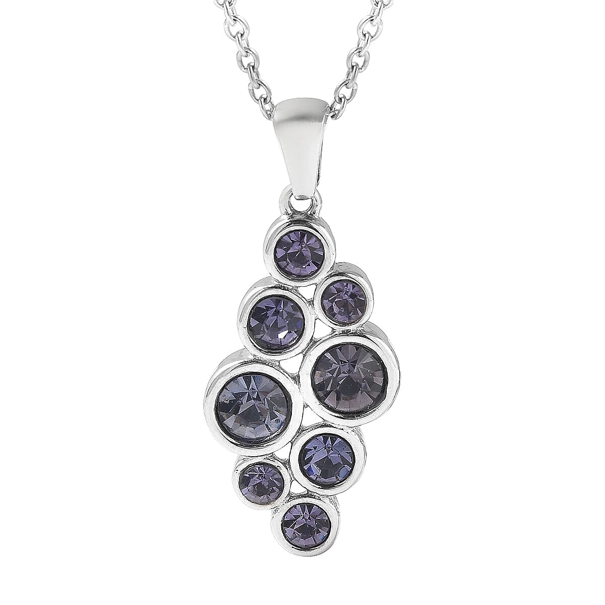 Purple Austrian Crystal Elongated Ring and Pendant Necklace 20 Inches in Stainless Steel (Size 6.0)