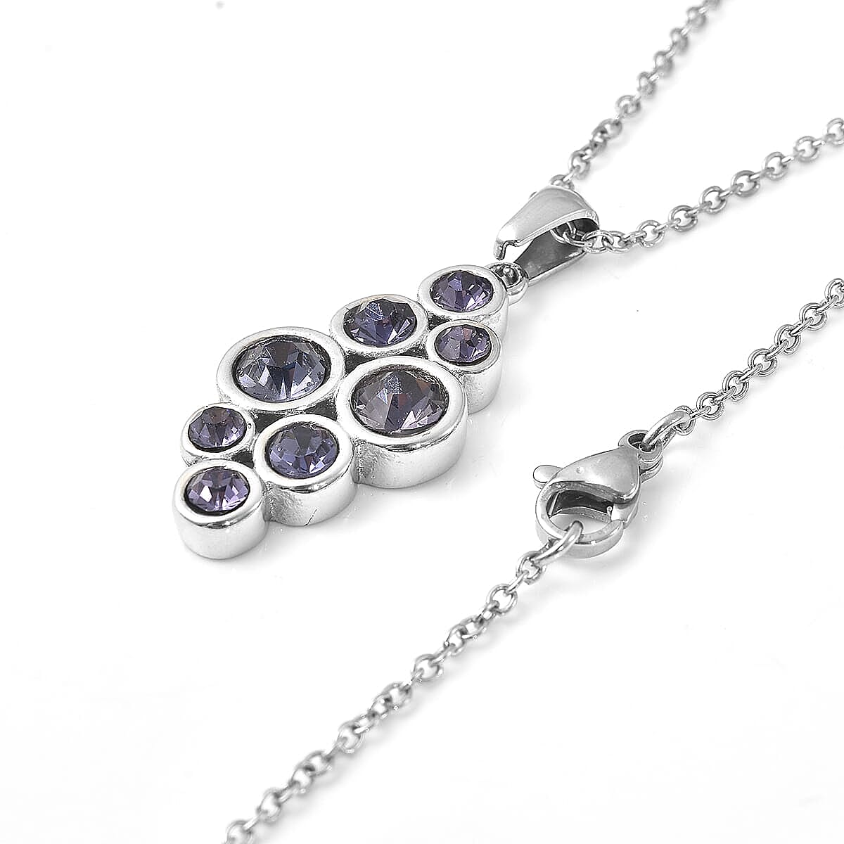 Purple Austrian Crystal Elongated Ring and Pendant Necklace 20 Inches in Stainless Steel (Size 6.0)