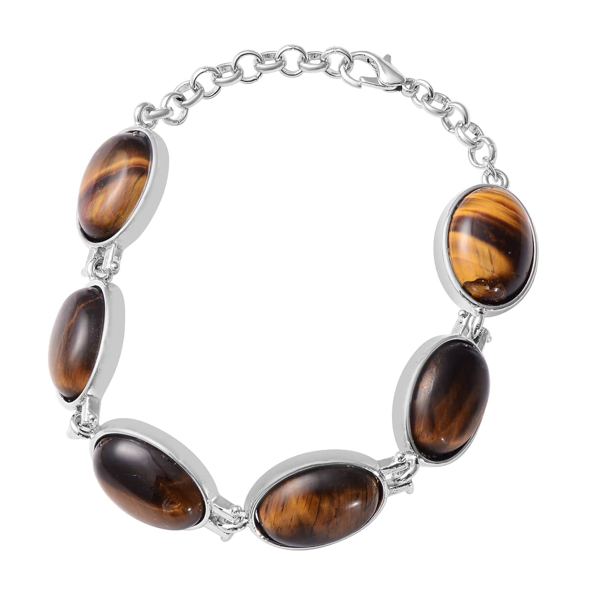 PICK OF THE SHOW South African Yellow Tiger's Eye Station Bracelet (7-8.5In) and Earrings in Silvertone & Stainless Steel 111.50 ctw image number 2