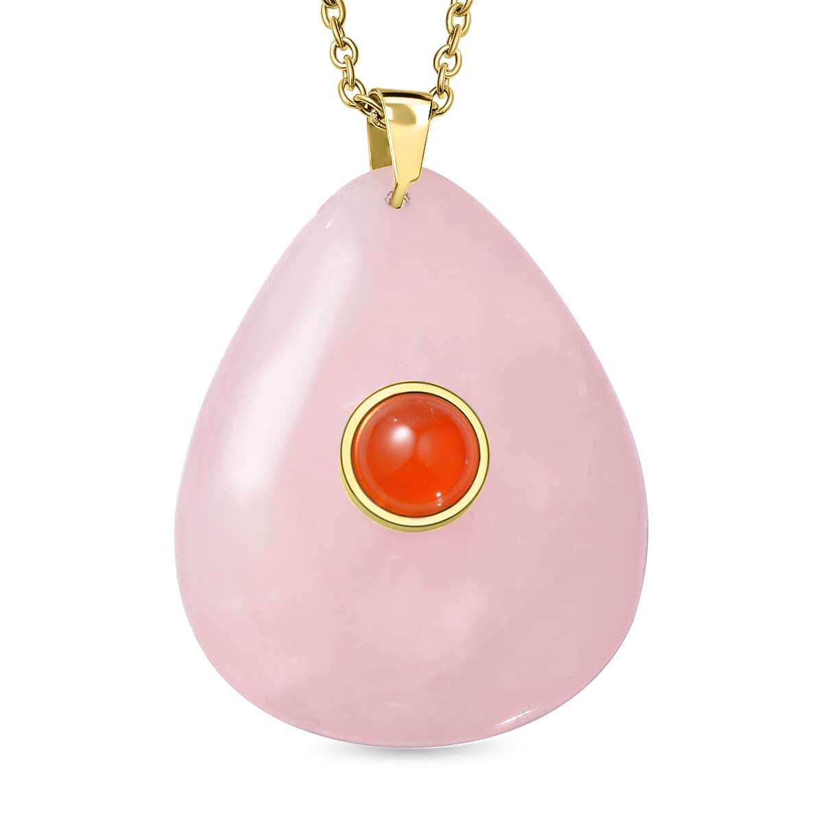 Galilea Rose Quartz and Red Agate Pendant with Necklace 18 inches in ION Plated YG Stainless Steel 122.50 ctw image number 0