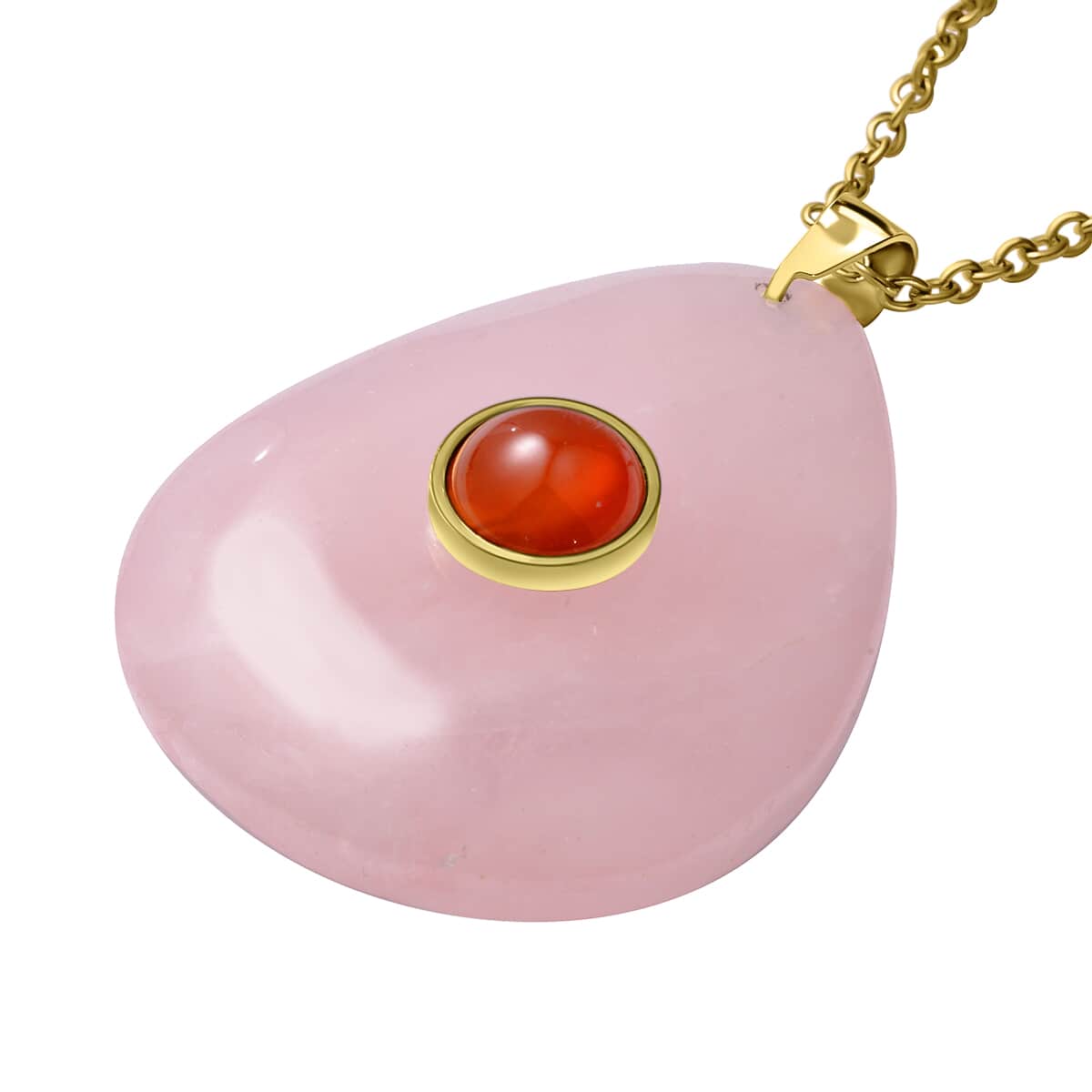 Galilea Rose Quartz and Red Agate Pendant with Necklace 18 inches in ION Plated YG Stainless Steel 122.50 ctw image number 3