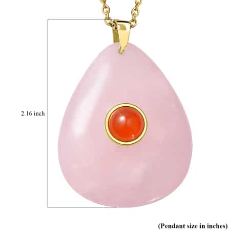 Galilea Rose Quartz and Red Agate Pendant with Necklace 18 inches in ION Plated YG Stainless Steel 122.50 ctw image number 4