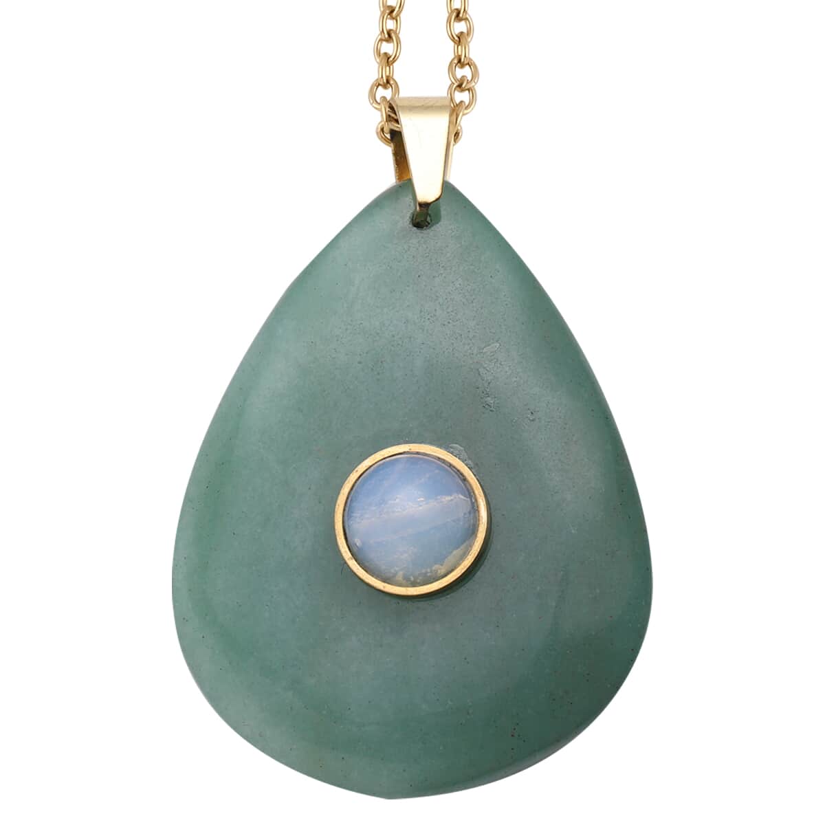 Green Aventurine and Opalite Pendant with Necklace 18 Inches in ION Plated Yellow Gold Stainless Steel 92.50 ctw image number 0