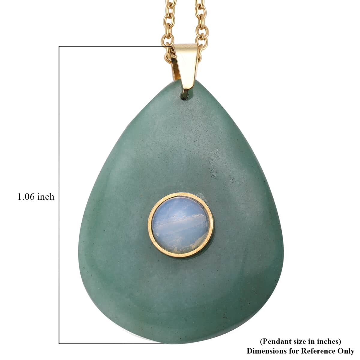 Green Aventurine and Opalite Pendant with Necklace 18 Inches in ION Plated Yellow Gold Stainless Steel 92.50 ctw image number 5