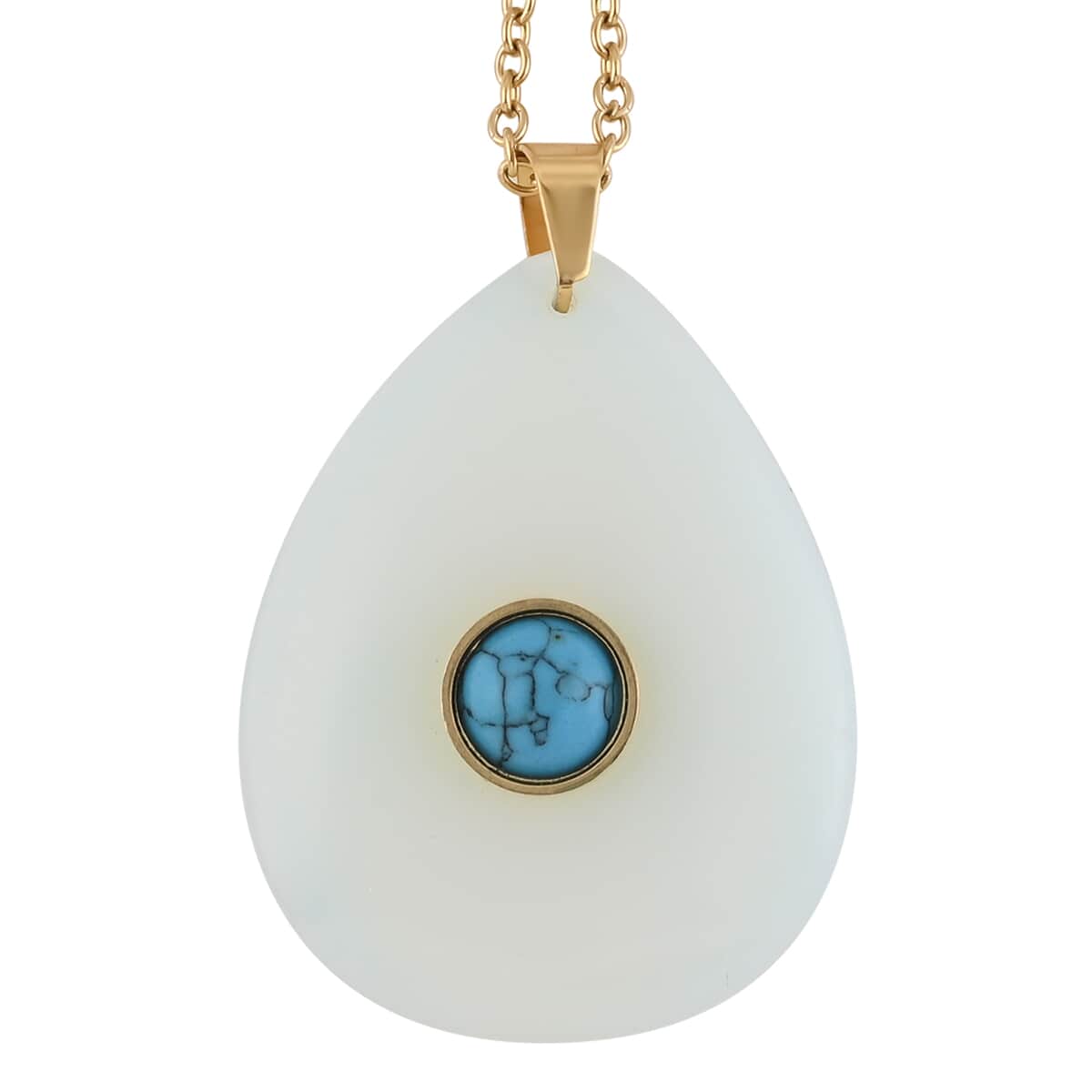 Opalite and Blue Howlite Pendant with Necklace 18 Inches in ION Plated Yellow Gold Stainless Steel 79.50 ctw image number 0