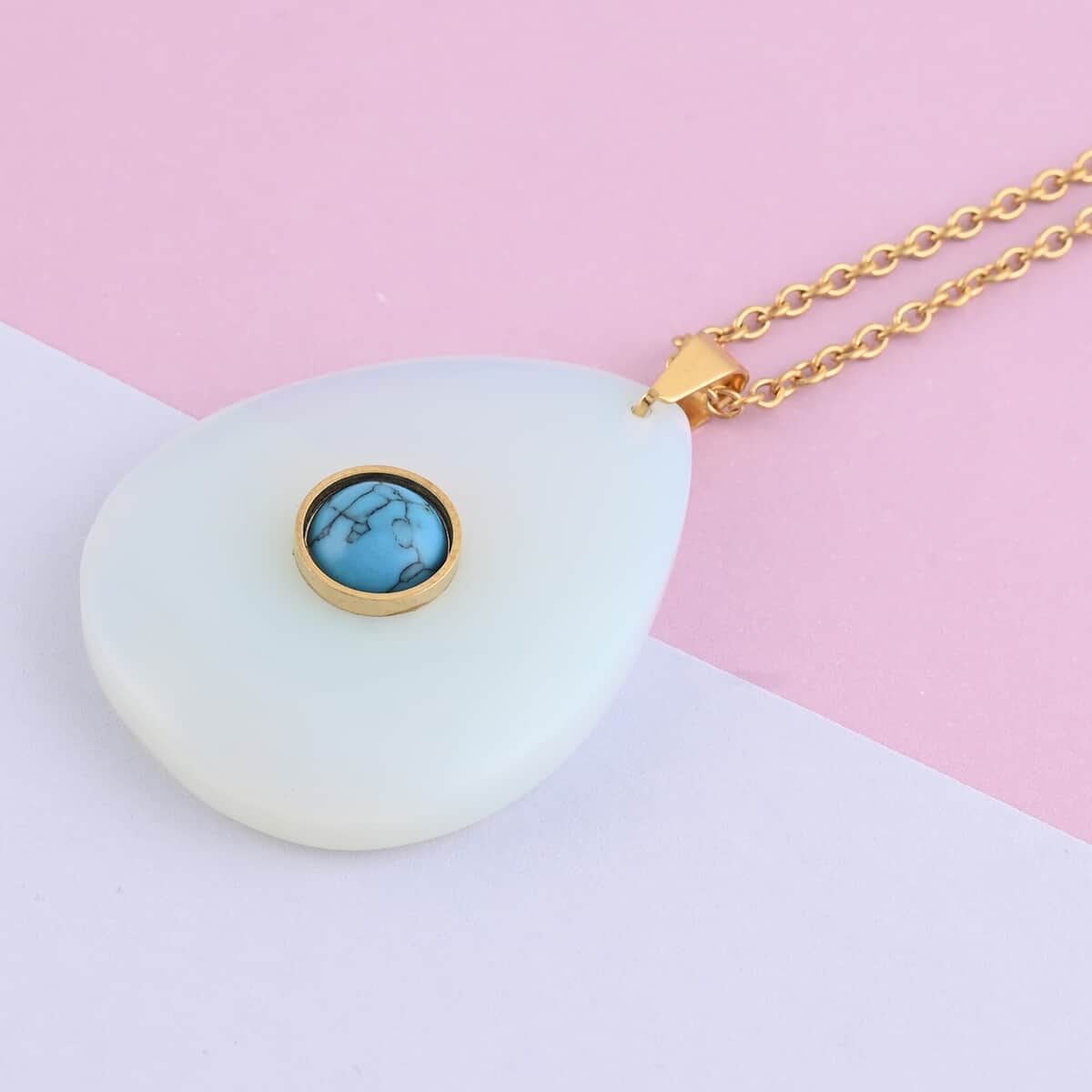 Opalite and Blue Howlite Pendant with Necklace 18 Inches in ION Plated Yellow Gold Stainless Steel 79.50 ctw image number 1