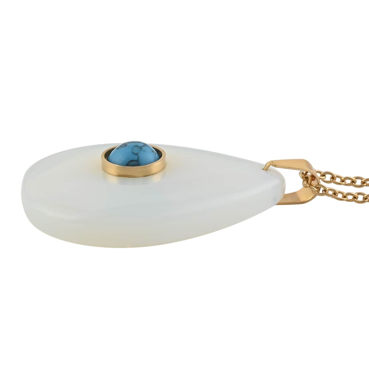 Opalite and Blue Howlite Pendant with Necklace 18 Inches in ION Plated Yellow Gold Stainless Steel 79.50 ctw image number 3