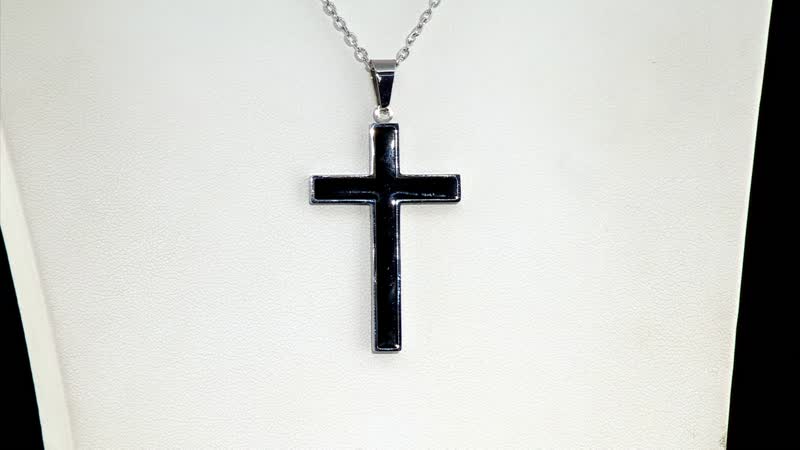 Constituted Shungite 0.20 ctw Inlay Cross Pendant Necklace in Stainless Steel 24 Inches