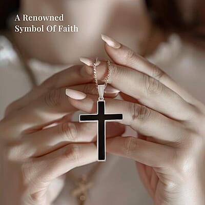 Constituted Shungite 0.20 ctw Inlay Cross Pendant Necklace in Stainless Steel 24 Inches