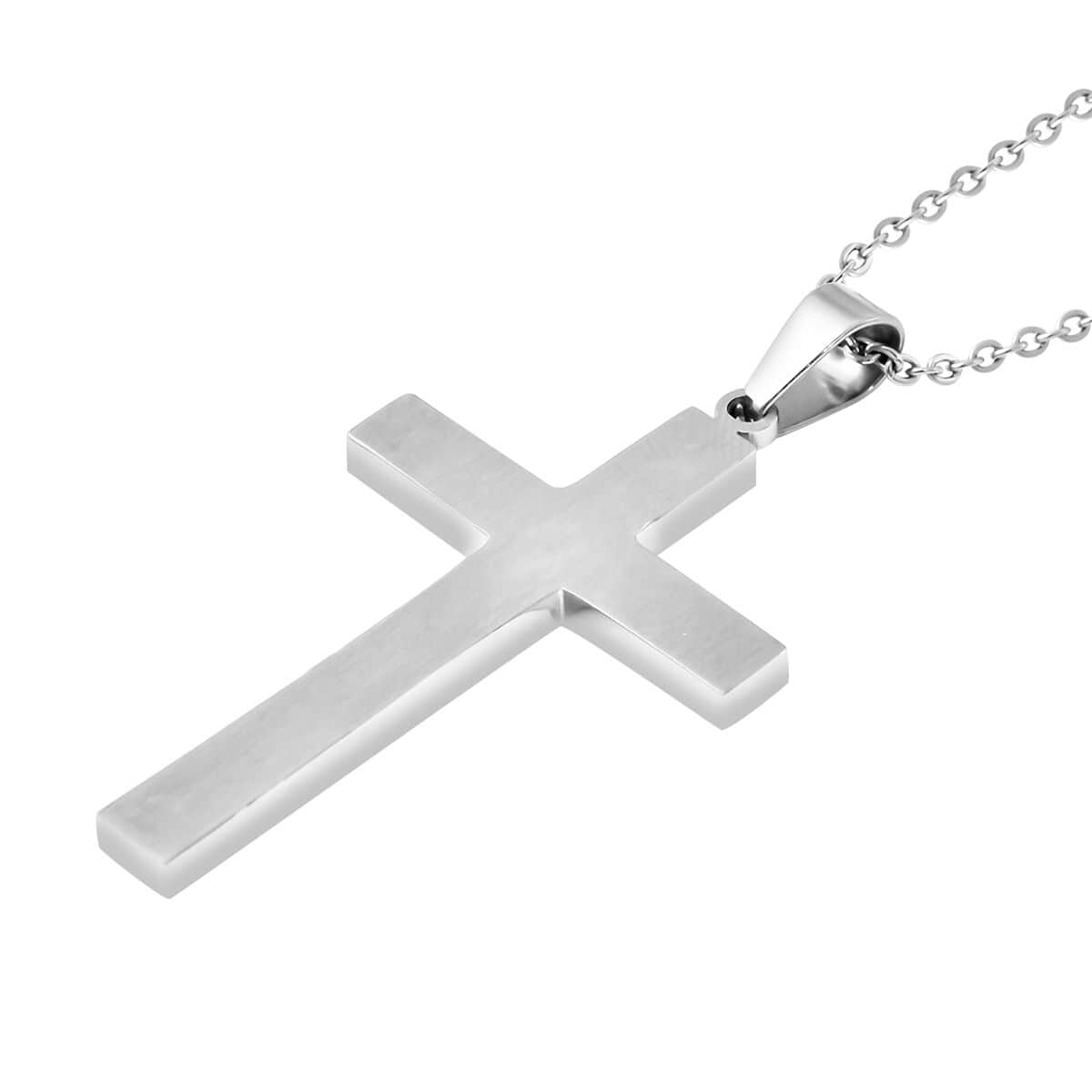 Constituted Shungite Inlay Cross Pendant Necklace 24 Inches in Stainless Steel 0.20 ctw image number 4
