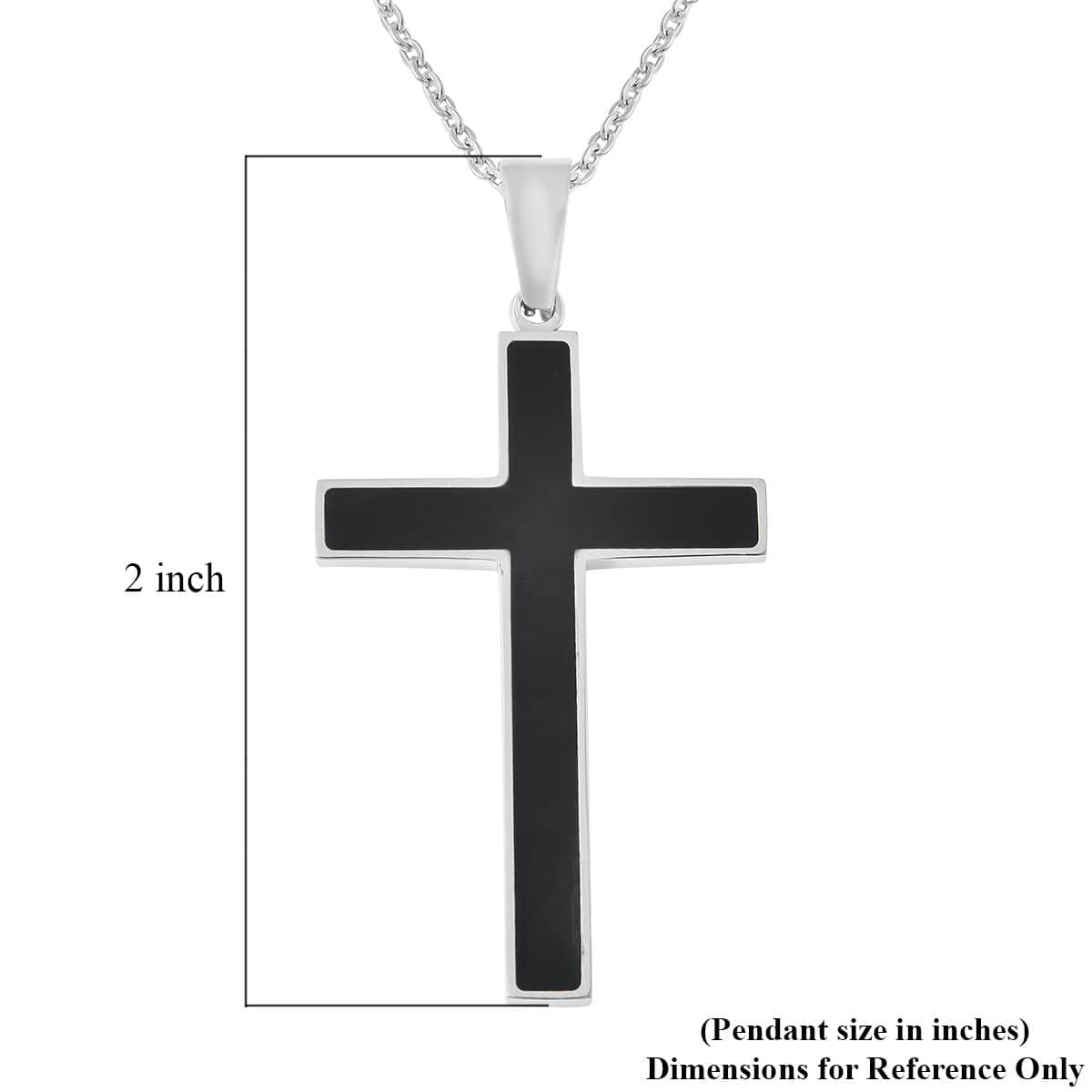 Constituted Shungite Inlay Cross Pendant Necklace 24 Inches in Stainless Steel 0.20 ctw image number 5