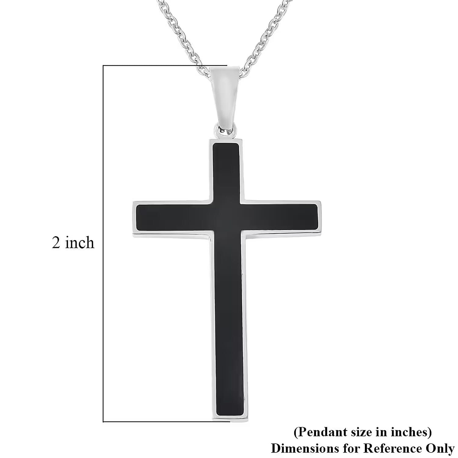 Constituted Shungite 0.20 ctw Inlay Cross Pendant Necklace in Stainless Steel 24 Inches