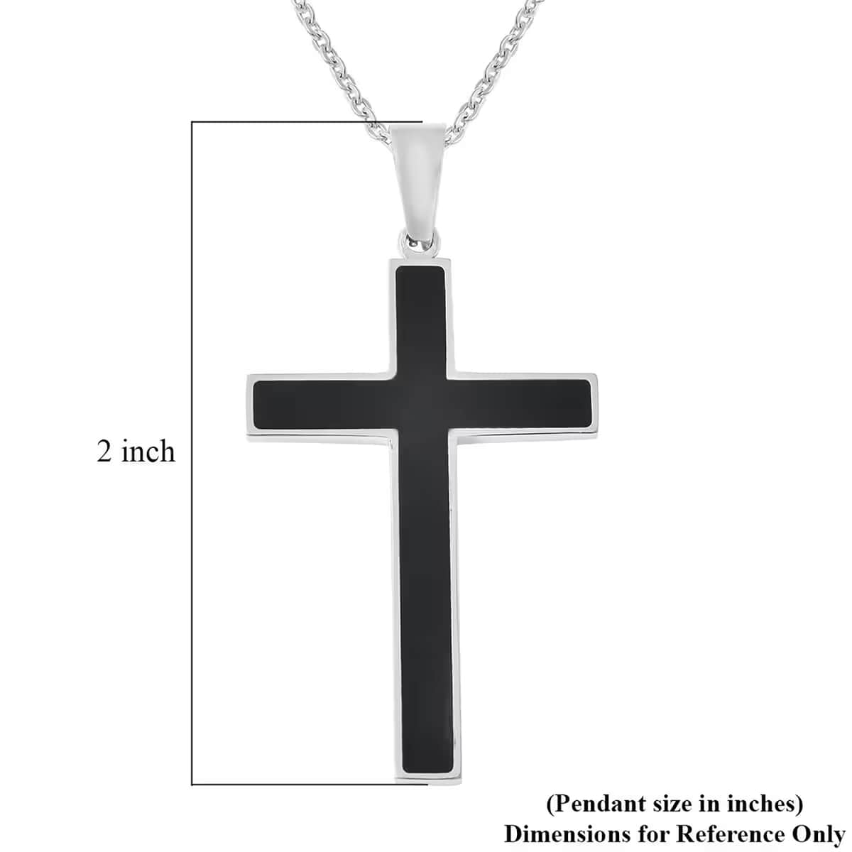 Constituted Shungite 0.20 ctw Inlay Cross Pendant Necklace in Stainless Steel 24 Inches image number 6