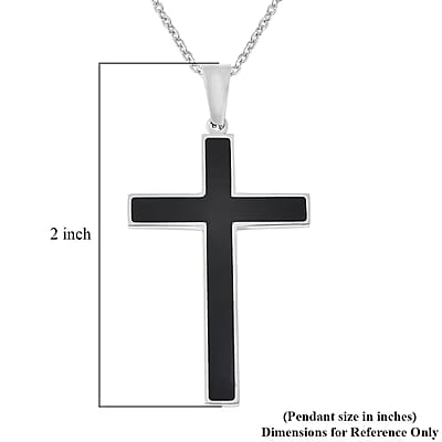 Constituted Shungite 0.20 ctw Inlay Cross Pendant Necklace in Stainless Steel 24 Inches