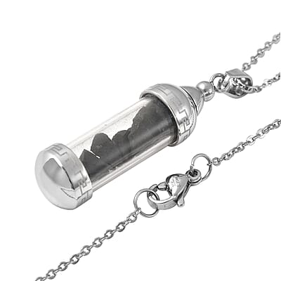 Shungite Chips, Grass Bottle Pendant Necklace 20 Inches in Stainless Steel 7.50 ctw