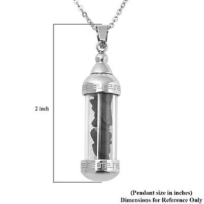 Shungite Chips, Grass Bottle Pendant Necklace 20 Inches in Stainless Steel 7.50 ctw