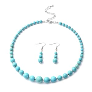 Freshened Blue Howlite 178.00 ctw Beaded Necklace 18 Inches and Earrings in Silvertone