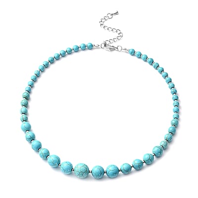 Freshened Blue Howlite 178.00 ctw Beaded Necklace 18 Inches and Earrings in Silvertone