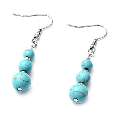 Freshened Blue Howlite 178.00 ctw Beaded Necklace 18 Inches and Earrings in Silvertone