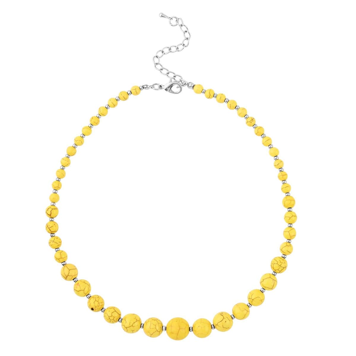 Freshened Yellow Howlite Beaded Necklace 18-22 Inches and Earrings in Silvertone 187.50 ctw image number 2