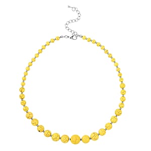 Constituted Yellow Howlite 187.50 ctw Beaded Necklace 18-22 Inches and Earrings in Silvertone