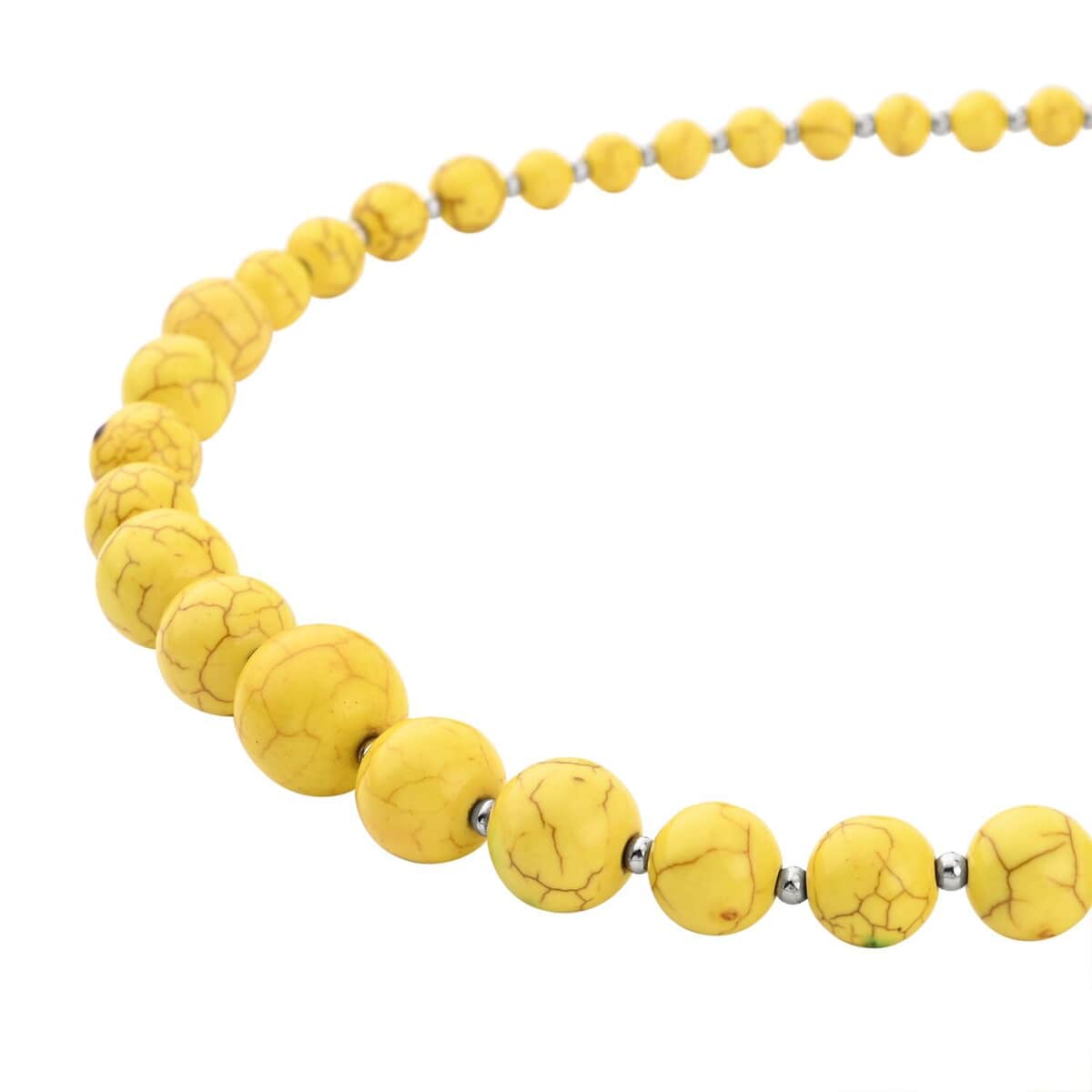 Freshened Yellow Howlite Beaded Necklace 18-22 Inches and Earrings in Silvertone 187.50 ctw image number 3